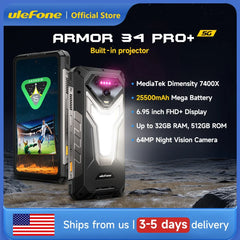Ulefone Armor 34 Pro Plus 5G AI Rugged Phone  6.95" 25500mAh 32GB+512GB Built-in Projector 120Hz NFC Dimensity 7400X Smartphone