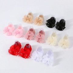 Soft Baby ulle Bow with Pearl Embellishments Socks  Ideal for Birthday & Photoshoot baby socks