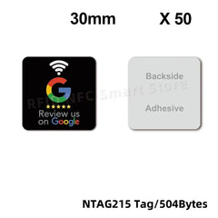 NFC215 Google Review Stickers 504Bytes 30mm Waterproof NFC Review Sticker Review Us on Google Sticker 13.56MHz NFC Tags Stickers