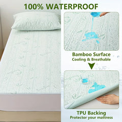 1p Cooling Bamboo Fiber Fitted Sheet, Breathable Mattress Protector