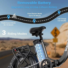1300W Folding Electric Bike for Adults, 75 Miles PAS Range, 48V13Ah Removable Lithium Battery Front Suspension Electric Bicycle