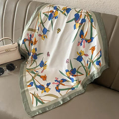 Luxury Design Print Silk Square Scarf Women Soft Satin Horse Hairband Neckerchief Office Hijab Headband Foulard Bag Ribbons Gift