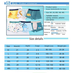 4pcs Baby Boys Boxers Cotton UnderPanties Cute Kid UnderWear Bear Car Cartoon Print Briefs Soft Shorts Student Boy Panties 2-16Y