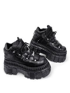 2025 Woman Sneakers New Punk Style Women Shoes Gothic Ankle Rock Boots Lace-up Heel Height Platform Shoes Woman Metal Decor
