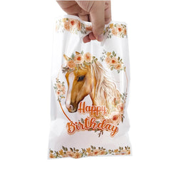 10/50PCS Cartoon Farm Horse Gift Bags Racing Horse Themed Dream Princess Cowboy Baby Shower Birthday Candy Bags Decor Supplies