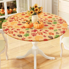 Waterproof PVC Flannel Table Cover Elastic Fitted Tablecloth Floral Pumpkin Christmas Pattern Dining Party Decoration