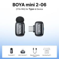 BOYA Mini 2 Wireless Lavalier Microphone AI Noise Reduction Mini Mic for iPhone 6-14/15-17 USB-C Android Phone Video Recording
