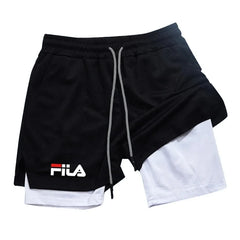 Training Jogging Men's Fitness Jogging Sports Basketball Training Pants 2-in-1 Double-layer Multifunctional Shorts Double Deck