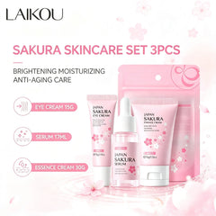 Sakura Skin Care Sets Face Cream Serum Toner Facial Cleanser Sunscreen Eye Cream Gift Box Face Skin Care Set Product 3pcs/Set
