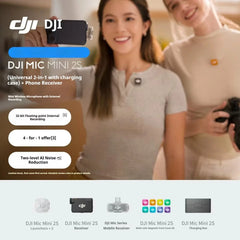For DJI Mic Mini 2S Wireless Lavalier Mic 1TX/2TX 1RX Built-in Recording 32-bit Float AI Noise Reduction Mic for Camera Phone