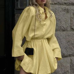 Spring Summer New Casual Fashion for Women with Turn-Down Collar Long