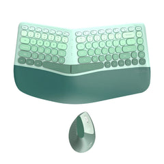 MOFii 1 Set Ergonomic Wireless Keyboard and Mouse Combo, Green Split Design Office Keyboard, 2.4G Wireless Connection, US QWERTY