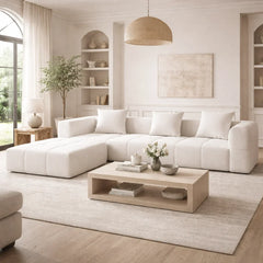 #Modern L Shape Sectional Sofa Cream White Fabric Deep Seat Cloud Modular Living Room Sofa Luxury Nordic Style Home Sofa Set