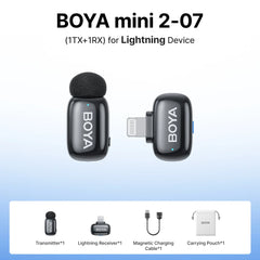BOYA Mini 2 Wireless Lavalier Microphone AI Noise Reduction Mini Mic for iPhone 6-14/15-17 USB-C Android Phone Video Recording