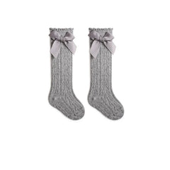 Summer Baby Girls Socks Toddler Bow Long Sock Kids Knee High Soft Cotton Mesh Stocking Spanish Style Hollow Out Lace Socks 0-3Y