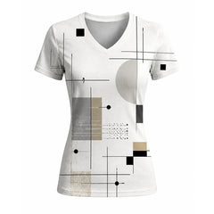 Women's Geometric Abstract Print V-Neck T Shirt Daily Casual Commuting Short Sleeve Tops Summer Street Vintage Slim Fit Tees