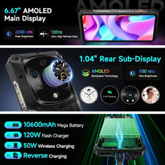Ulefone Armor 28 Pro 5G AI Rugged Phone 512GB ROM Smartphone 120W MTK Dimensity 7300 10600mAh 6.67”AMOLED 64MP Mobile Phone