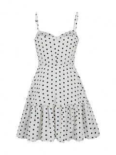 Summer New Women's Polka Dot Mini Dress, Sexy Spaghetti Strap Ruffle