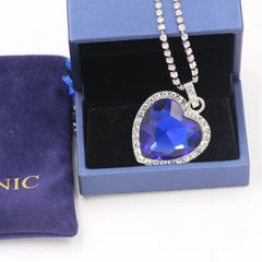 Titanic Heart of Ocean Blue Heart Love Forever Pendant Necklace + Velvet Bag