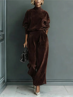 Autumn Winter Fashion High Collar Gold Velvet Long Sleeve Women's Suit