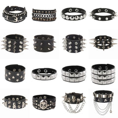 Punk Bracelets PU Leather Studded Bracelet Adjustable Goth Cuff Bracelet Gothic Rivet Buckle Wristband for Men Women Emo Jewelry