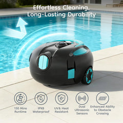 Cordless Robotic Pool Cleaner Featuring an Ultra-Long 160-Minute Battery Life, IPX8 Waterproof Rating, and Powerful Suction; Capable of Cleaning Pools up to 1,100 Square Feet, It Comes with a Retrieval Rope and Cleaning Brush