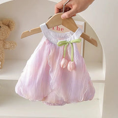 Adorable 0-24m Baby Girls Tulip Decor Bodysuit Summer Halter Sling