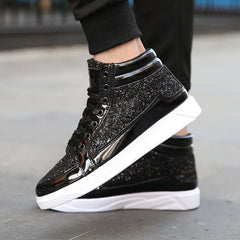 Fashion Men High Top Sneakers Male Ankle Boots Gold Luxury Glitter