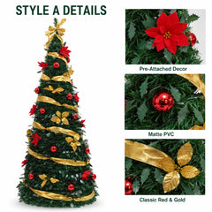 Retractable Foldable Pre‑decorated Christmas Tree with Ornaments Space Saving Storage Xmas Decoration for Holiday Indoor Gift