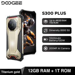 DOOGEE S300 Plus 5G Rugged Phone Dimensity 8300 12GB 1TB 11000mAh 120W 6.78'' Screen 200MP Camera Android 16 Smartphone NFC