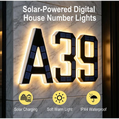 LED Solar House Number Light Waterproof Address Sign Modern Light Sensor Door Plate for Outdoor Home Yard Wall Decoration Use