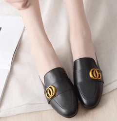 Lady Gold Metal Slides Round Toe Microfiber Soft Bottom For Tender Feet Wide Fits Beige Pink Fashionable Shoes For Summer 44-33