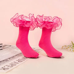 1 Pair Girls' Puffy Lace Socks Children's Combed Cotton Lace Socks