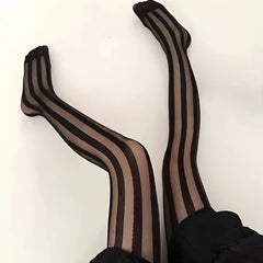 Women's Vintage Sexy Sheer Wide Vertical Stripe Pantyhose Tights Retro Classic Hosiery