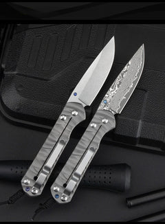 New Style Outdoor Pocket Folding Knife Damascus Steel Blade Titanium Alloy Handle Portable Knives Peeling Tool Jungle Knives