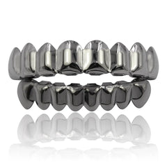 YOUNGX Top Bottom Smooth Black Color Teeth Grillz Braces Hip Hop Glossy Tooth Caps For Women Men Jewelry Wearable Dental Grills