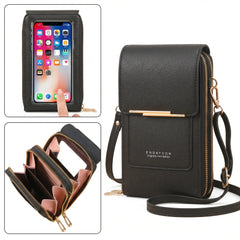 RFID Blocking Touch Screen Cell Phone Bag Women Mini PU Leather Lightweight Card Holder Crossbody Shoulder Bag Adjustable Strap