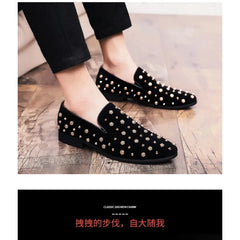 High Quality Casual Men Wedding Flats 2026 New Brand Black Spikes Mens Loafers Luxury Shoes Denim And Metal Sequins