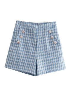 Klacwaya Blazer Women Shorts Sets Woman 2 Pieces Chic Office Lady Suit Skirt And Jacket Plaid Female Suits