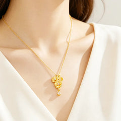Low Key Luxury Jewelry Set For Women 24K Gold AU999 Matte soft luster highlights layered embossed diamond blooming flower