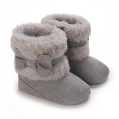 0-18M baby shoes Girls winter plush comfort snow boots cute bow cotton shoes baby soft soled non-slip toddler shoes