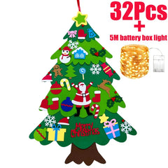 DIY Felt Christmas Tree with Hanging Ornament LED String Lights for Kids Gifts Christmas Decoration 2024 New Year Xams Supplies