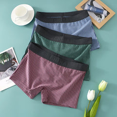 3PCS/Pack 100% Cotton Soft Panties Woman Trendy Striped Female Underwear Summer Breathable High Elastic Mid-rise Waist Boyshort