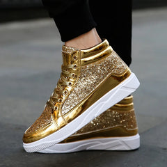 Men's Glitter High Top Sneakers Shiny Party Stage Shoes Casual Fashion Footwear Tênis Alto Brilhante Zapatillas Altas Brillantes