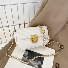 PU Leather Chain Shoulder Bag Leisure Swivel Lock Rhombic Lattice Crossbody Bag Large Capacity Underarm Bag Women Girls