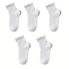 Women's Crew Socks with Ruffles, White and Black, Comfortable, Breathable, Moisture-Absorbing and Sweat-Wicking