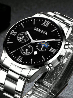 Men's Trendy Quartz Watch Set with Bracelet Necklace Ring Calendar Function Birthday Gift Not including Box