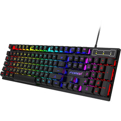 Kebidumei™ 104-Key Backlit Mechanical-Feel Wired Gaming Keyboard & Mouse Set – 3-Color Rainbow Backlit, Waterproof, Laser-Engraved Floating Keycaps, USB, PC & Laptop | FlipStylez LLC®