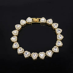 45CM New Hip Hop Tennis Chain Bracelet Necklace Shiny Heart Rhinestone
