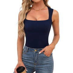Sexy Slimming T-Shirts for Women Fashion Square Neck Sleeveless Tops Harajuku Tanks Woman Clothes Casual Top Tees Streetwear